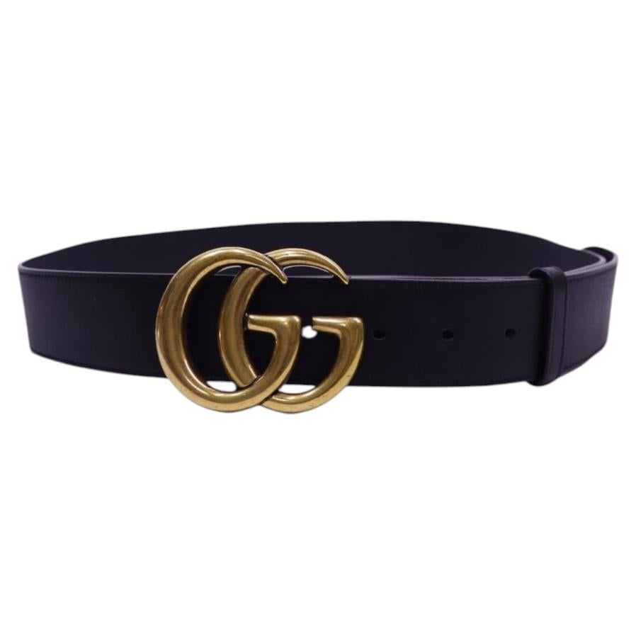Gucci Black Leather Interlocking GG Gold Buckle Belt (90/36