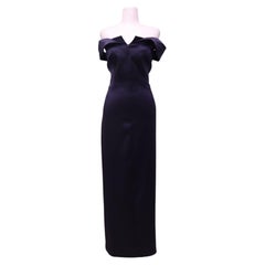 Karen Millen Navy Off-Shoulder Satin Maxi Evening Dress - US 12 / EU 44