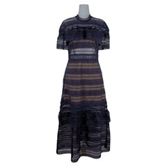 Self-Portrait – Midi-Kleid aus marineblauem Spitzen-Netzstoff – US 10