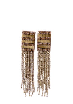 Oscar de la Renta Gold Beaded Fringe Clip-On Earrings