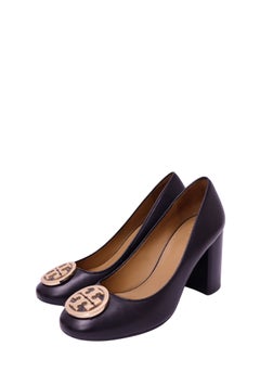 Tory Burch Black Leather Logo Block Heel Pumps - EU 36