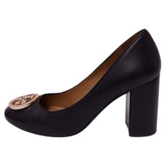 Tory Burch Black Leather Logo Block Heel Pumps - EU 36