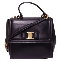 Salvatore Ferragamo Black Leather Vara Bow Top Handle Bag