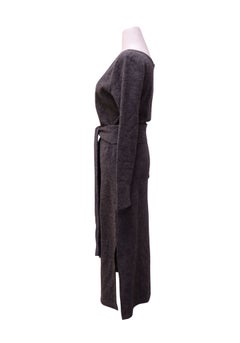 Maje Grey Belted Knit Midi Dress - EU 38