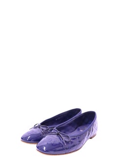 Chanel Navy Patent Leather Quilted Ballet Flats - EU 38