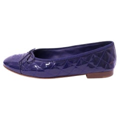 Chanel Navy Patent Leather Quilted Ballet Flats - EU 38