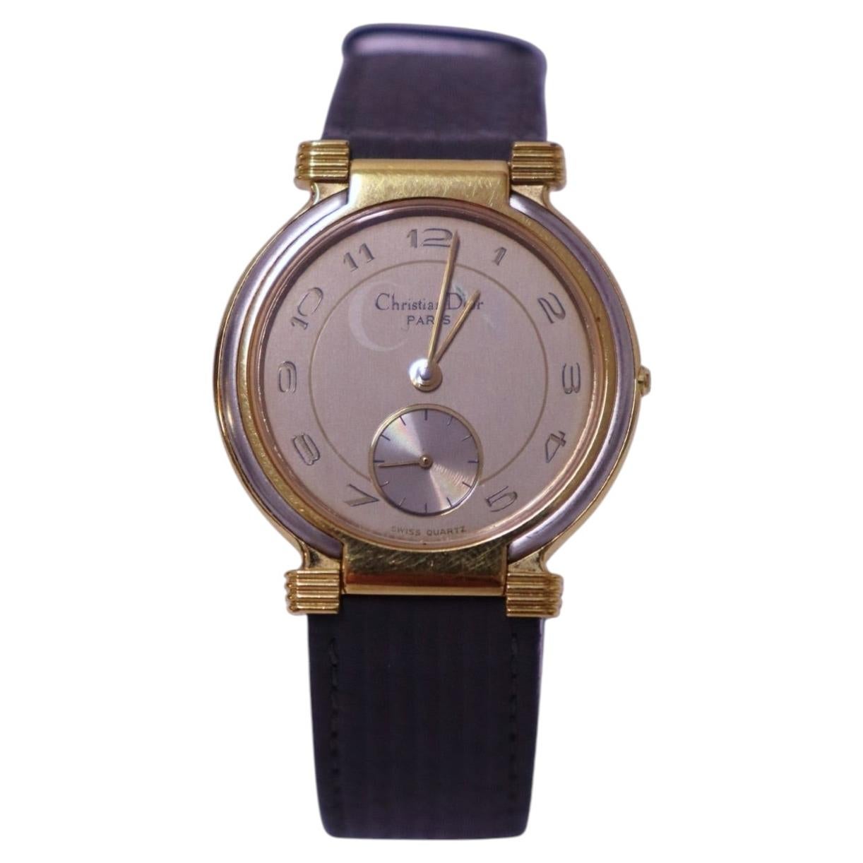 Pre-owned Dior Christian Paris Swiss Quartz Two-tone Watch With Leather Strap In Multiple