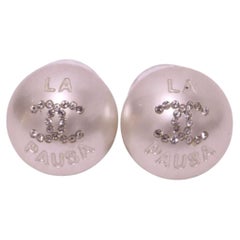 Chanel La Pausa Crystal CC Pearl Stud Earrings