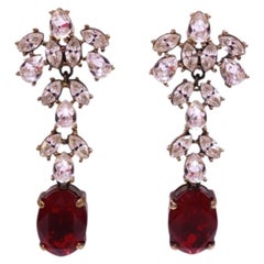 Carolina Herrera Red & Clear Crystal Drop Earrings