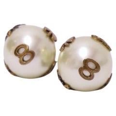 Christian Dior Lucky 8 Faux Pearl Stud Earrings