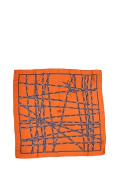Hermès Orange Silk Scarf with Ribbon Print