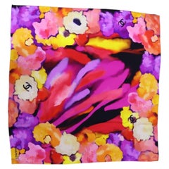 Chanel Multicolor Floral CC Logo Square Scarf