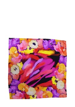Chanel Multicolor Floral CC Logo Square Scarf