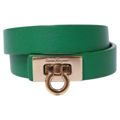 Salvatore Ferragamo Green Leather Gancini Wrap Bracelet