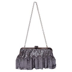 BCBGMAXAZRIA Silver Metal Mesh Ruffle Evening Bag