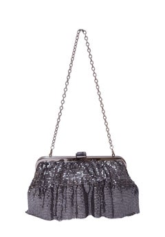 BCBGMAXAZRIA Silver Metal Mesh Ruffle Evening Bag