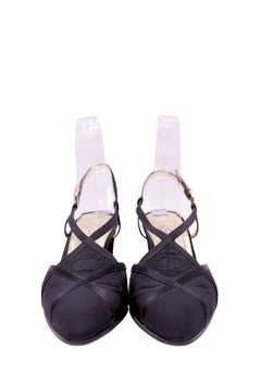 Chanel Black Satin Criss-Cross Slingback Pumps - EU 36