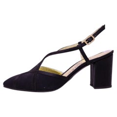 Chanel Black Satin Criss-Cross Slingback Pumps - EU 36