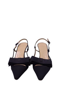 Chanel SS 2003 Black Satin Bow Slingback Pumps - EU 36