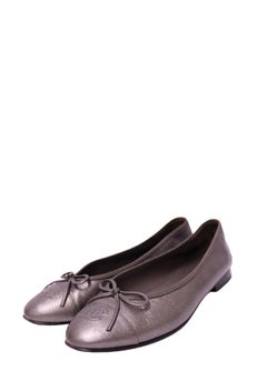 Chanel Metallic Bronze Leather CC Bow Ballet Flats - EU 37.5