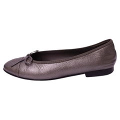 Chanel Metallic Bronze Leather CC Bow Ballet Flats - EU 37.5