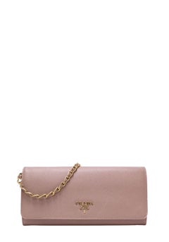 Prada Nude Pink Saffiano Leather Wallet on Chain