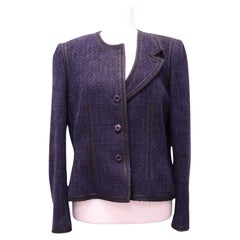 Chanel Navy & Black Tweed Asymmetric Jacket - Cruise Collection 2002 - EU 38