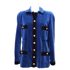 Chanel Blue & Black Velvet Gold Button Jacket - Autumn 1990 - EU 38