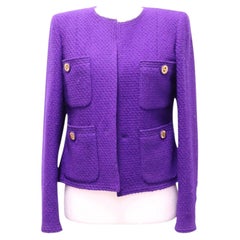 Chanel Purple Tweed Four-Pocket Jacket - Autumn 1990 - EU 36