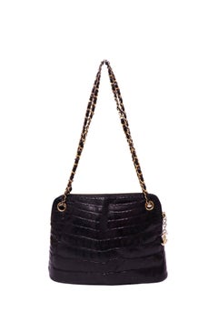 Chanel Vintage Black Crocodile Chain Shoulder Bag - 1986