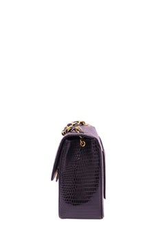 Chanel Vintage Black Lizard Classic Flap Shoulder Bag