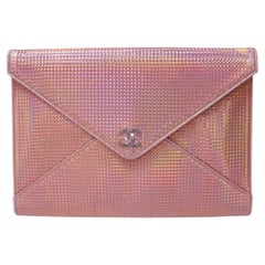 Chanel Iridescent Pink Metallic Textured Envelope Clutch