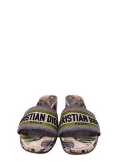 Christian Dior Dway Tropical Print Embroidered Low-Heel Slide Sandals - EU 41