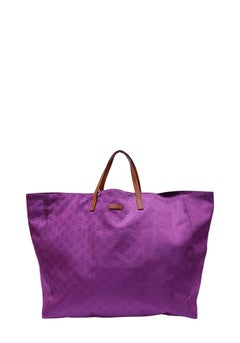 Gucci Purple GG Monogram Nylon Large Tote Bag with Brown Leather Handles