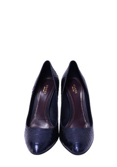 Gucci Navy Blue Python-Embossed Leather Stiletto Pumps - EU 40