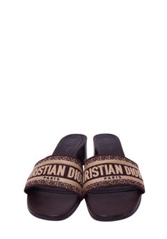 Christian Dior Brown Oblique Logo Canvas Block Heel Slide Sandals - EU 41