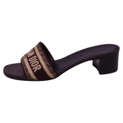 Christian Dior Brown Oblique Logo Canvas Block Heel Slide Sandals - EU 41