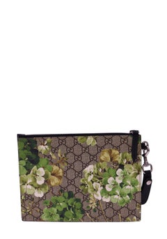 Gucci GG Supreme Green Blooms Floral Print Wristlet Pouch