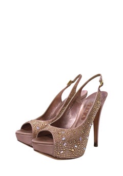 Escarpins à talon compensé, bout ouvert et bride arrière « Gina » rose poudré, ornés de cristaux - pointure 39 (UE)