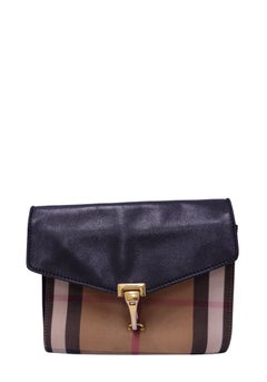 Burberry Vintage Check Canvas & Black Leather Crossbody Satchel Bag