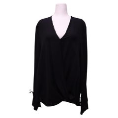 3.1 Phillip Lim – Schwarze, drapierte Langarmbluse mit V-Ausschnitt – US 10 / EU 42
