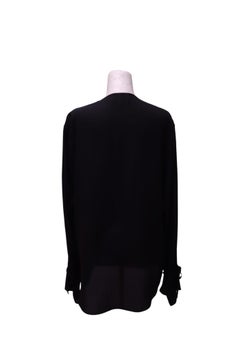 3.1 Phillip Lim – Schwarze, drapierte Langarmbluse mit V-Ausschnitt – US 10 / EU 42
