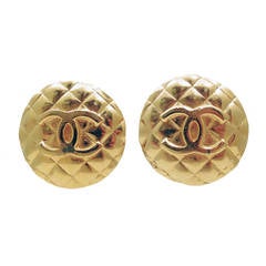 Vintage Signed Chanel CC Quilted Logo Earrings