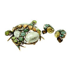 Vintage 1980’s Iradj Moini Genuine Stone Frog Pin & Earrings