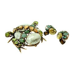 Vintage 1980’s  Iradj Moini Genuine Stone Frog Pin & Earrings