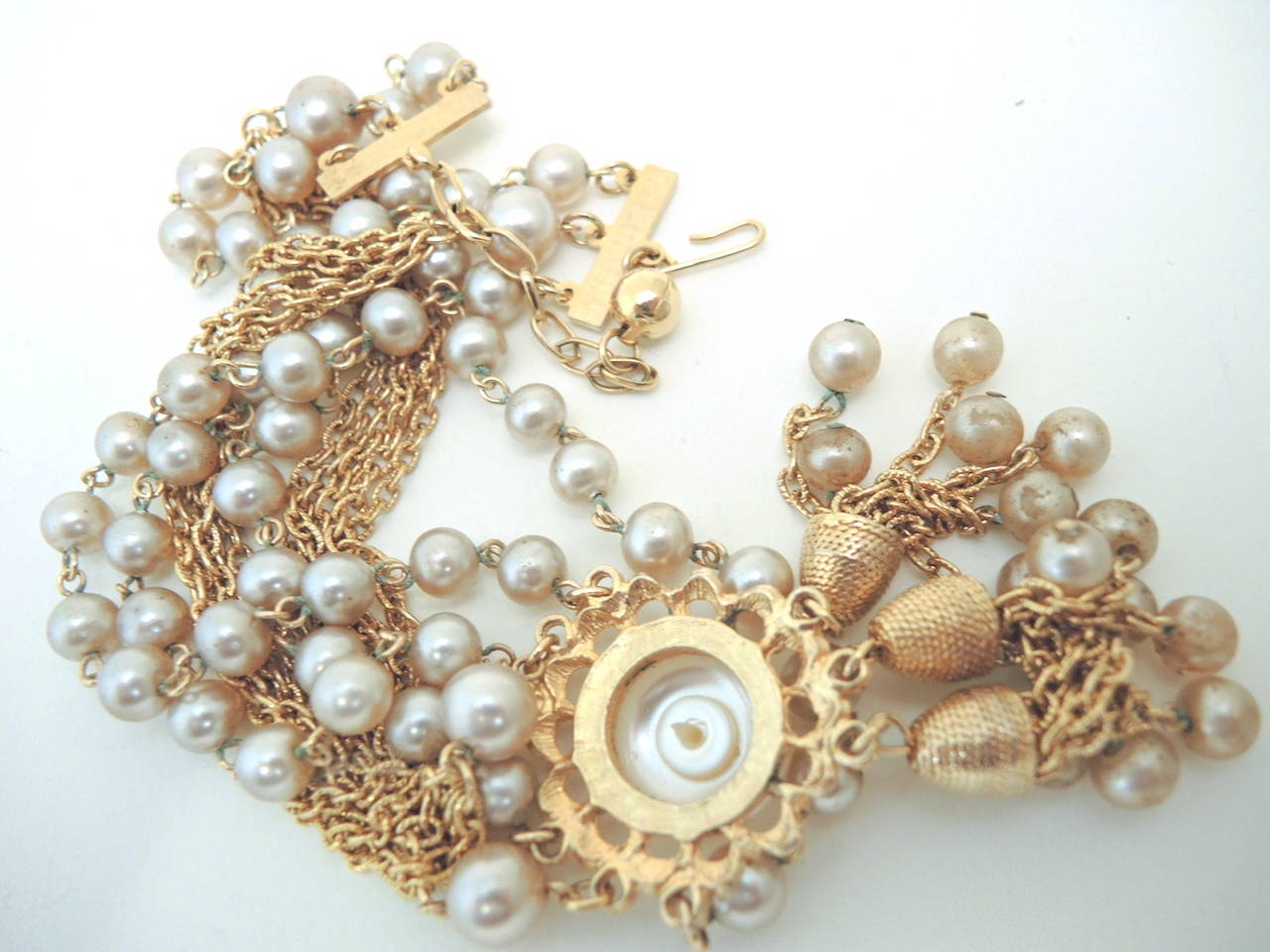 Vintage Multi-Strand Faux Pearl Pendant Necklace In Excellent Condition In New York, NY