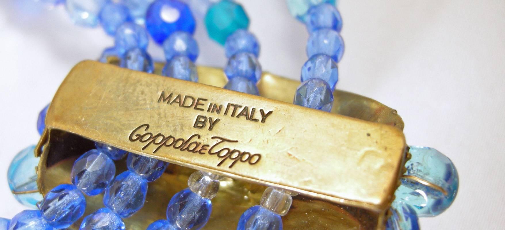 Women's Vintage 1950s Coppola e Toppo Italy 3-Tone Blue & Clear Glass Bead Multi-Strand 