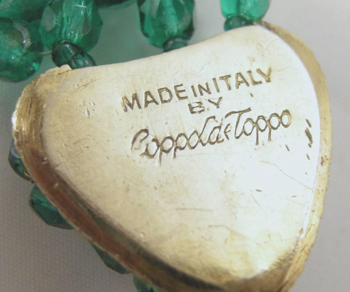 Women's Vintage 1950’s Coppola e Toppo Italy 2-Tone Green Glass Bead Bib Necklace