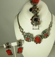 Famous Vintage Selro Red Devil Necklace, Earrings And Bracelet Set