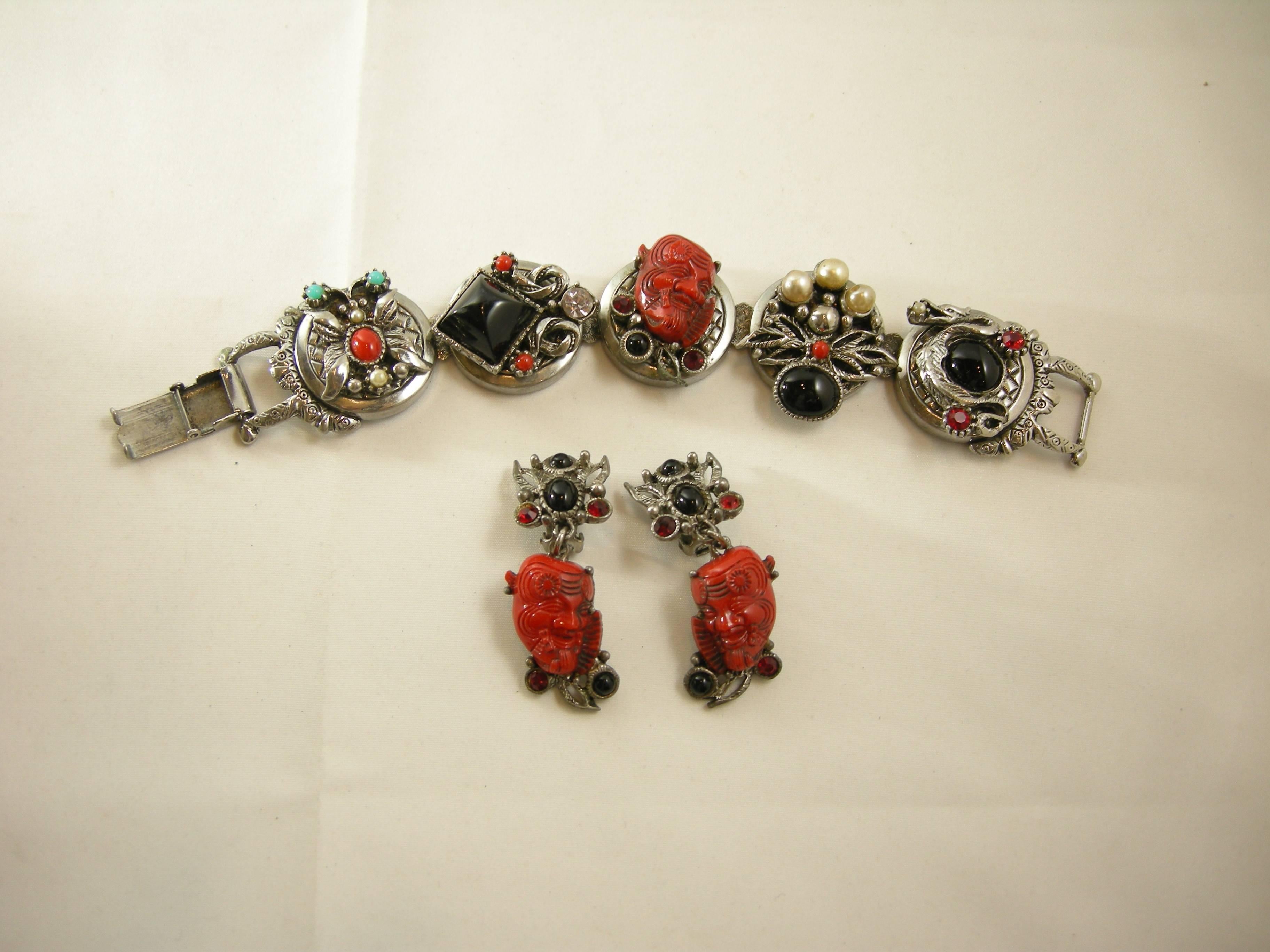 Women's Famous Vintage Selro Red Devil Necklace, Earrings And Bracelet Set For Sale